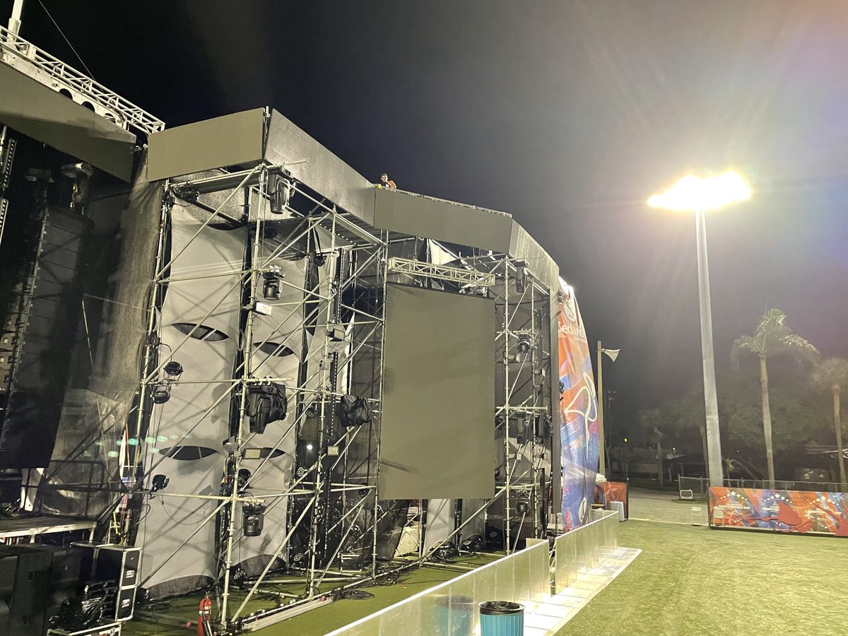 Stage build under the lights at Milander Park